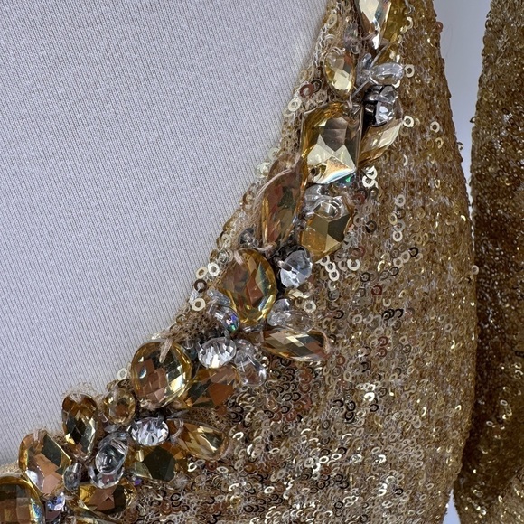 Mac Duggal Gold Sequin Open Back Pageant Prom Evening Gown Dress Size 6 - Picture 5 of 7